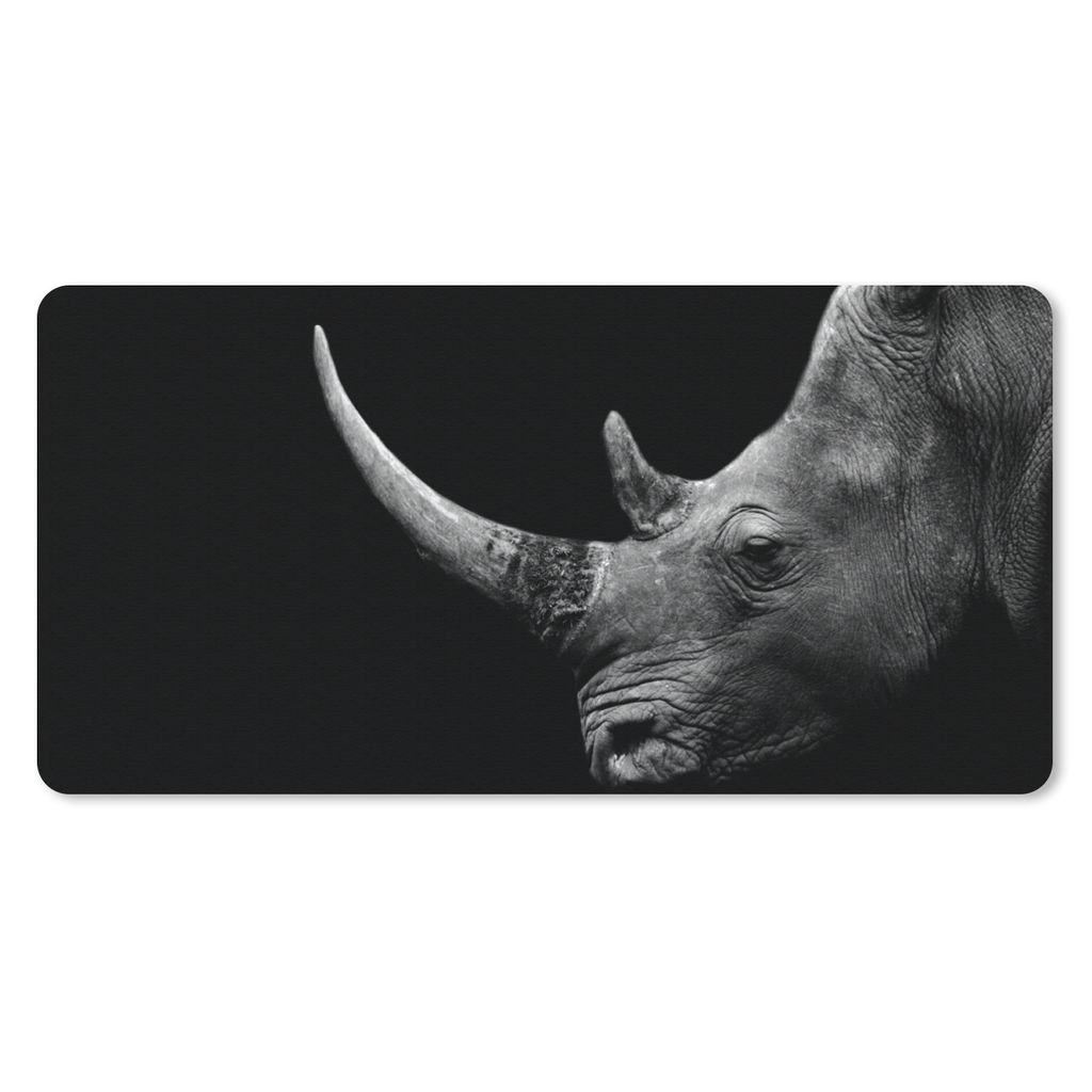 MuchoWow Mauspad Mousepad Nashorn - Tiere - Schwarz - Weiß - Porträt 60x30 cm - Mousepads - Maus Mat - Pad - Mausunterlage - Nachhaltig
