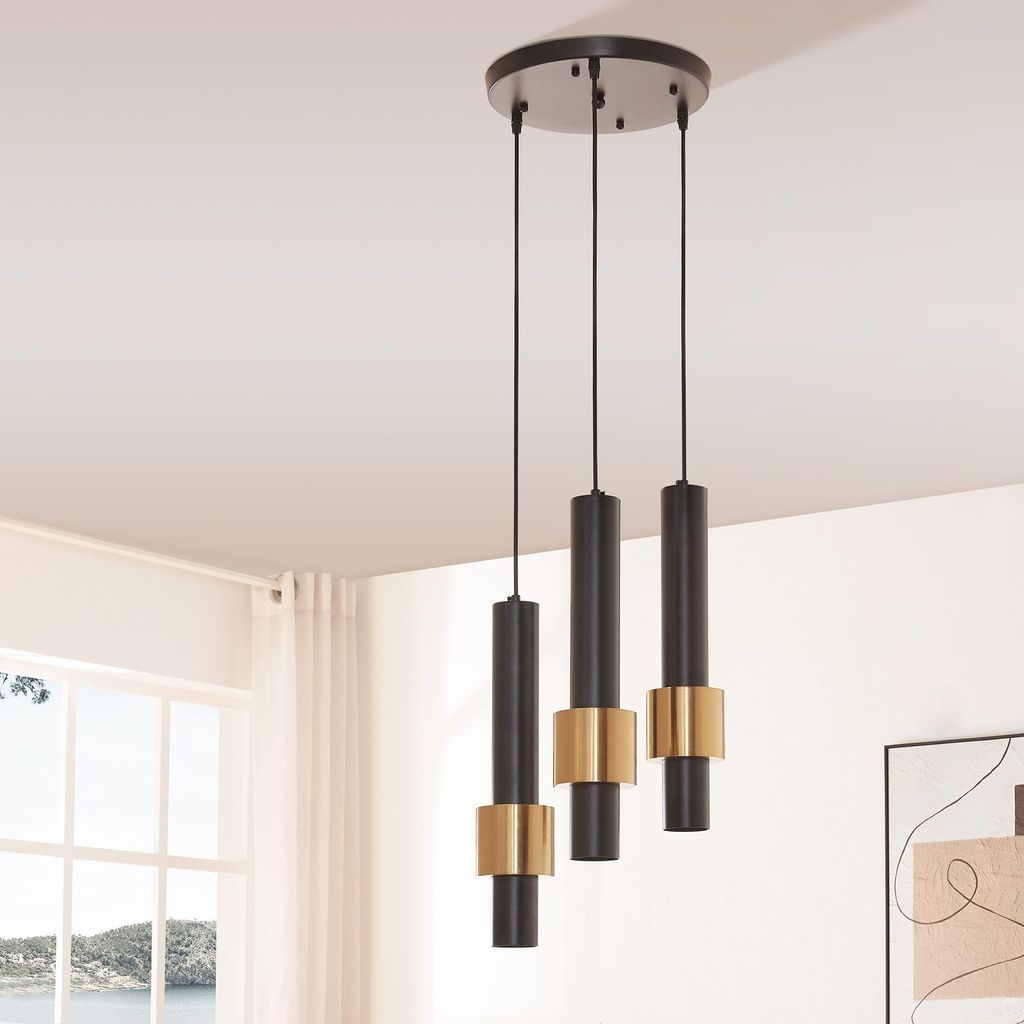 Hängeleuchte 'Lulled' 3-flammig Pendelleuchte 200 x Ø28 cm höhenverstellbar 3 x GU10 Metall Schwarz/Gold