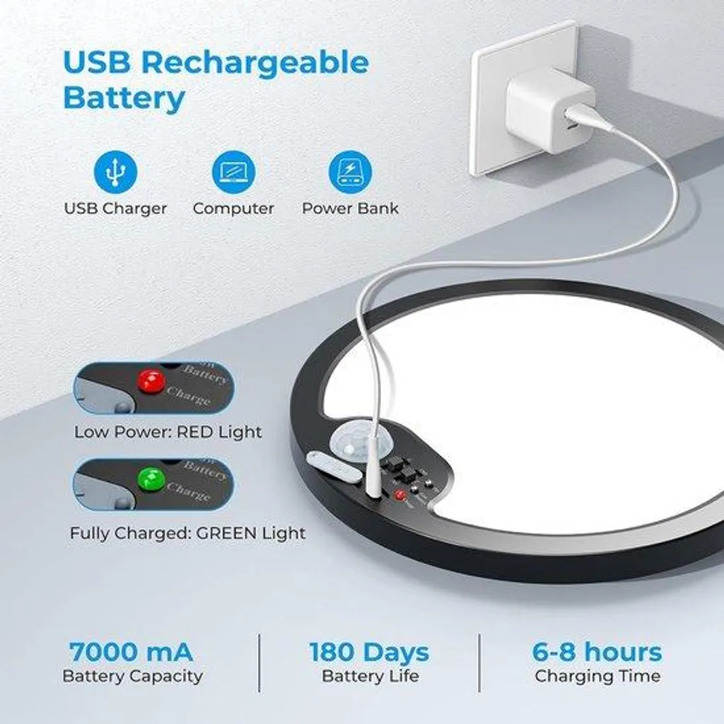 Lampe de plafond sans fil rechargeable par USB avec capteur de présence