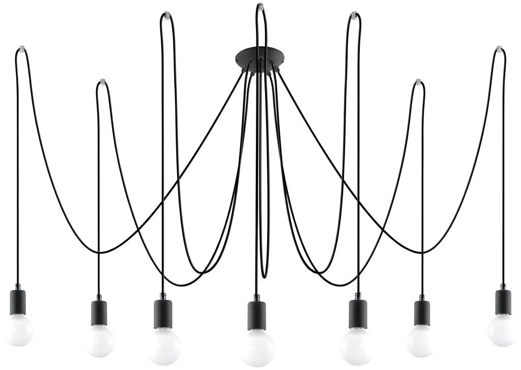 Lustre industriel 7 bras en acier noir EDISON 7, luminaire ajustable