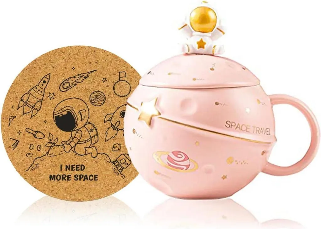 Kawaii Astronauta Mug Pianeta Ceramica Coperchio Cucchiaio Dolce Novità Mug Blu