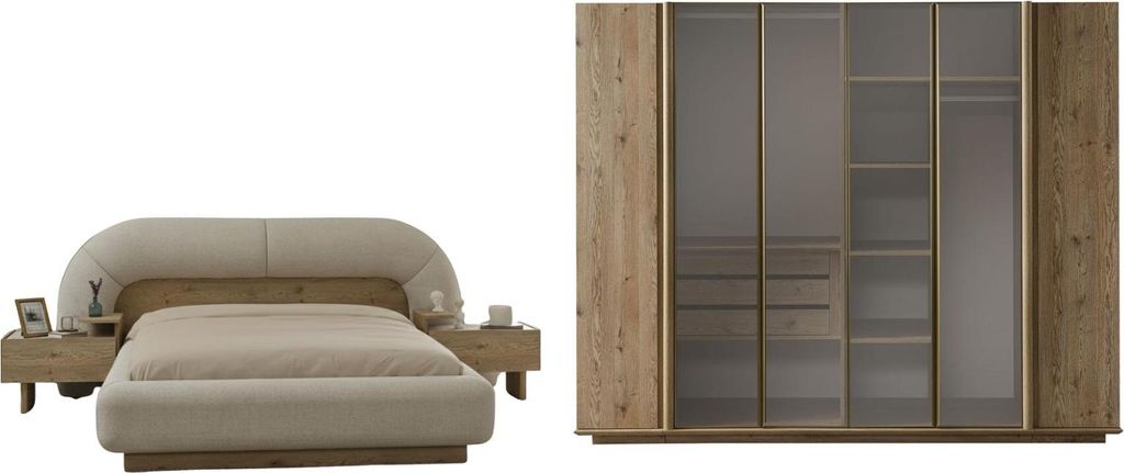 Schlafzimmer Set Anka Holzwerkstoff Beige Natur, Set:Typ-3