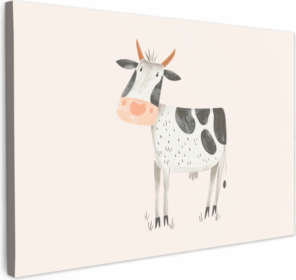 Leinwand Bilder 120x80 cm - Kinder Beige - Kuh - Bauernhof, Bilder Wohnzimmer Modern, Wanddeko