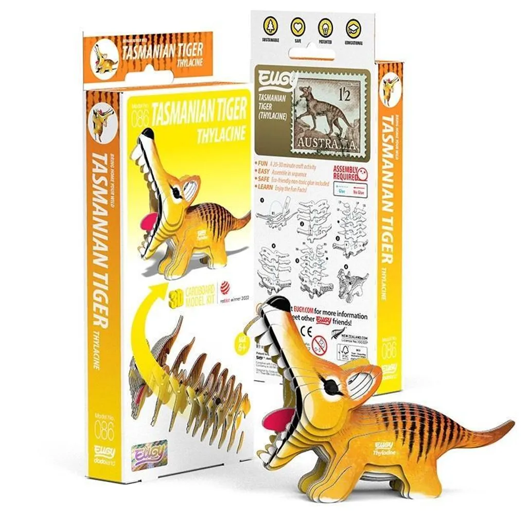 Eugy Tigre de Tasmanie Eco Jigsaw 3D - Maquette à Construire en Carton