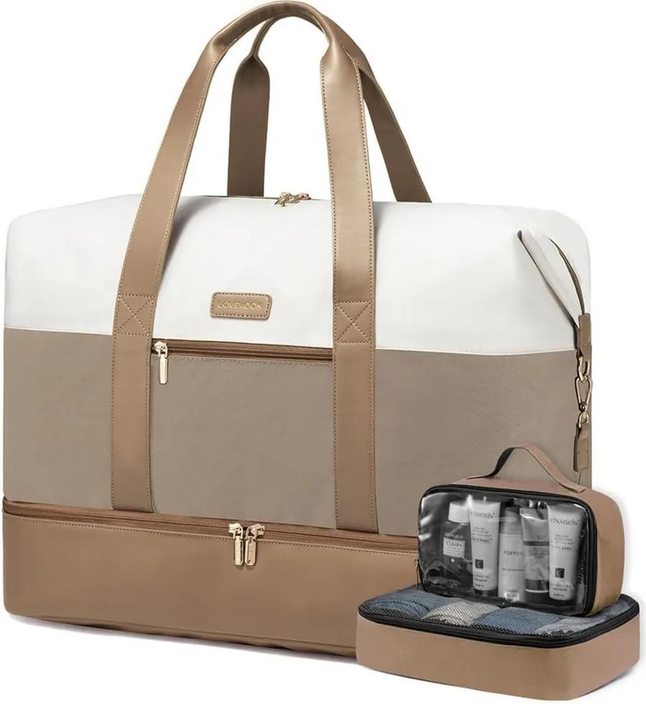 Camtop Borsone Da Viaggio Donna Con Tasca Per Trolley E Scomparto Scarpe - Grigio, 20L, Tela E PU - 5