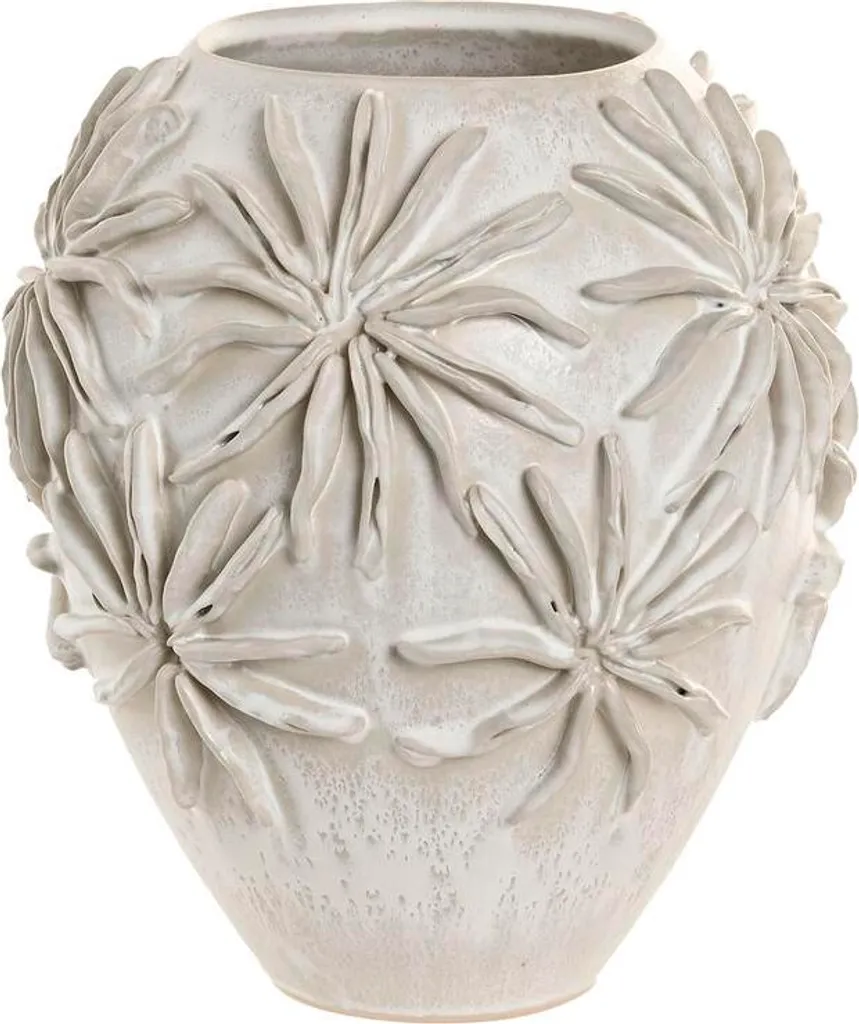 Vase de table blanc pour bouquet de fleurs, céramique motif végétal 25cm