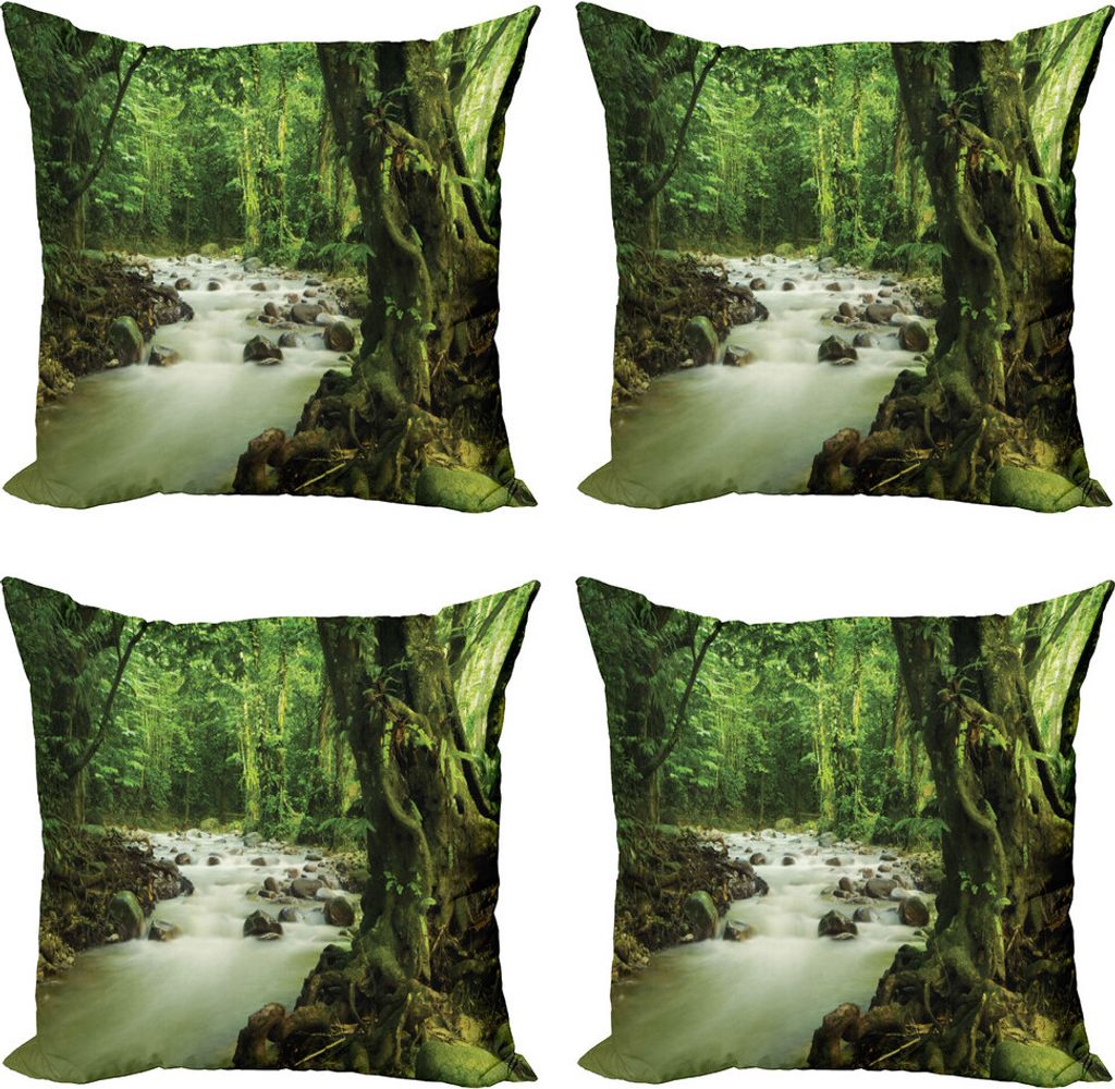 ABAKUHAUS Regenwald Kissenbezug Set (4 Stück), Bundesstaat Selangor Malaysia, Moderner Doppelseitiger Digitaldruck, 60 cm x 60 cm, Grün Braun