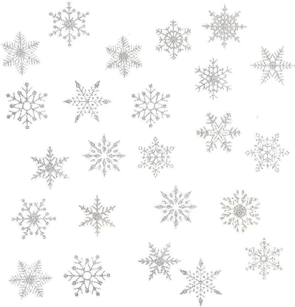 Oblique Unique 24 Schneeflocken Schnee Sticker Aufkleber Winter Deko Weihnachtsdeko selbstklebend - silber