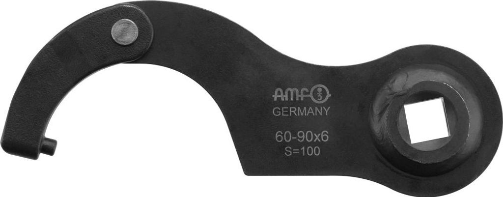 AMF Gelenk-Hakenschlüssel mit Zapfen 95-165mm für Drehmomentschlüssel 3/4', Stärke:7 mm, Länge:160 mm, Gesamtlänge:nv, Spannweite:95 mm - 165...