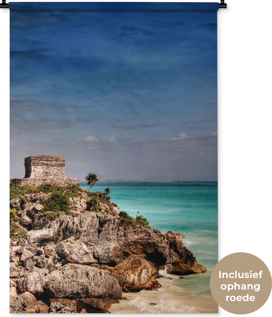 MuchoWow Wandteppich Wandbehang Maya-Ruinen an der mexikanischen Küste von Tulum 90x135 cm Tapisserie Dekoration Wandtuch - Baumwolle - Wandskul...
