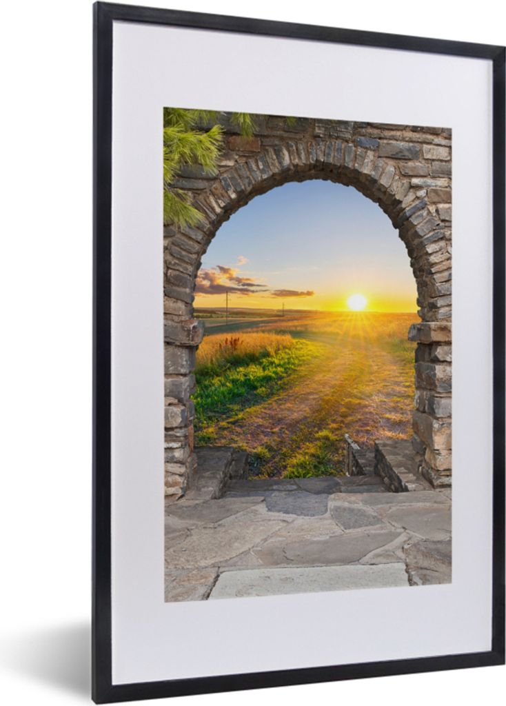 MuchoWow Gerahmtes Poster Landleben - Sonne - Aussicht - Landschaft 40x60 cm - Poster mit Schwarzem Bilderrahmen Wandposter Rahmen Foto Bilder - ...
