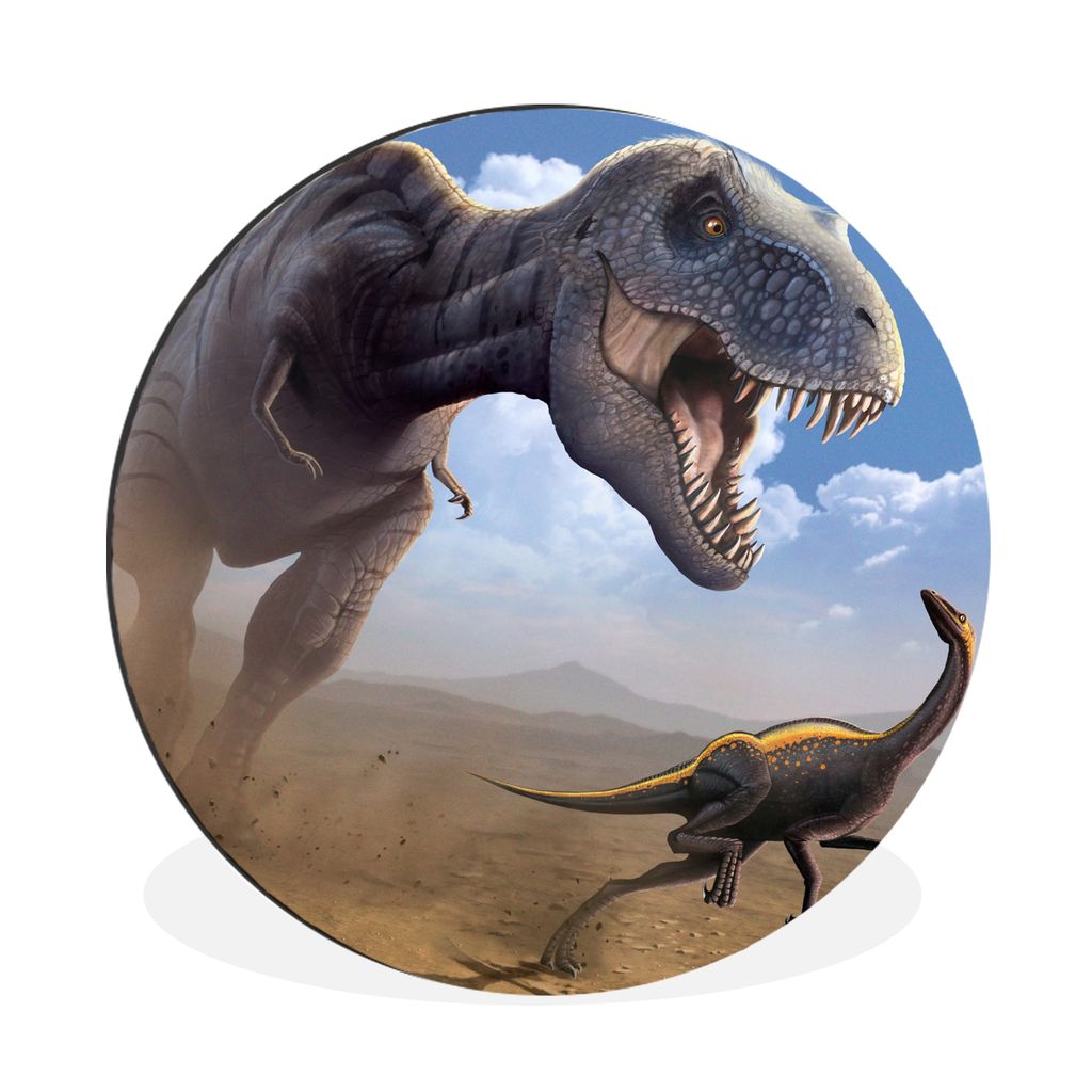 MuchoWow Aluminium Wandkreis Dino - Wildlife - Zeichnung - Kinder - Kinder - Kinder Ø 60 cm Wanddeko Modern Wohnzimmer - Wand Kreis - Wandbild -...