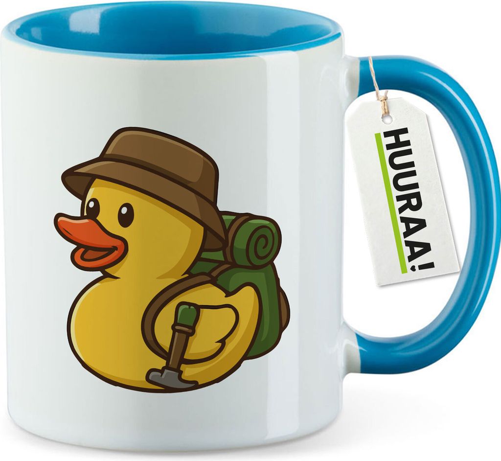 Huuraa Kaffeetasse Quietscheente Wanderer Gummiente Hiking 330ml Blau Keramik Kaffeebecher Geschenkidee