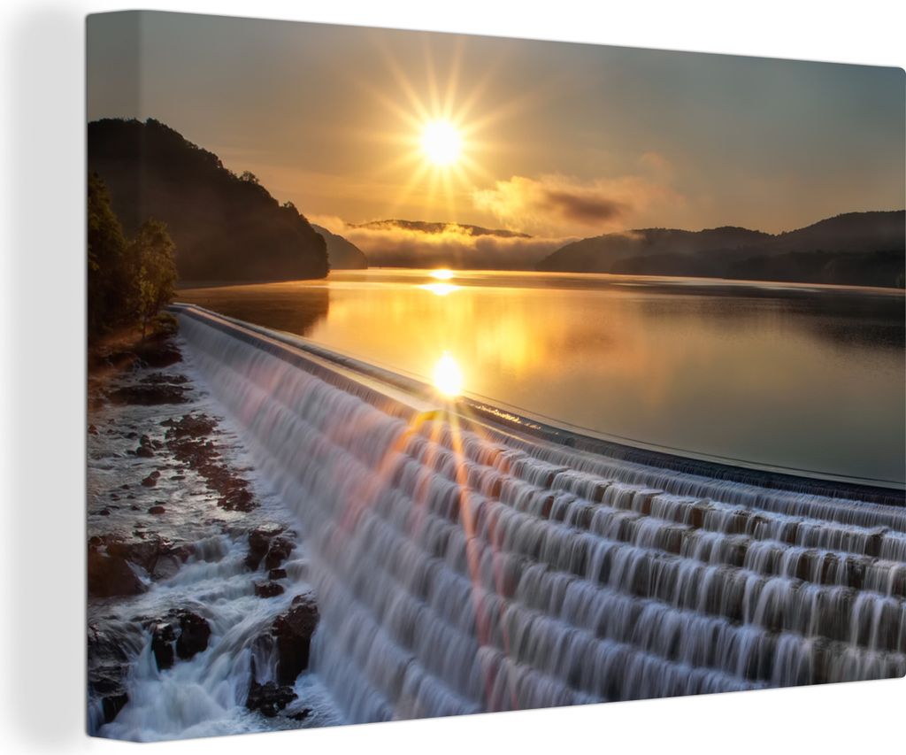 OneMillionCanvasses - Leinwandbilder - 140x90 cm, Der neue Croton-Damm bei Sonnenaufgang, Wandbilder Kunstdruck Wanddekoration