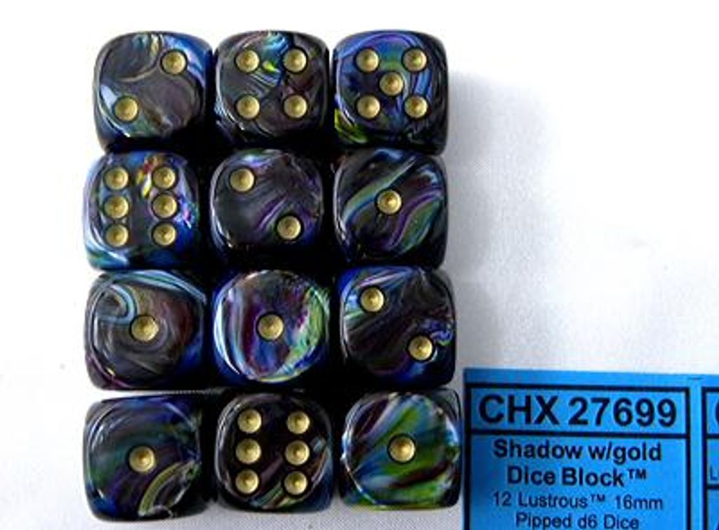 Chessex glänzend Schatten Gold D6 16mm Würfelset 12 Stück