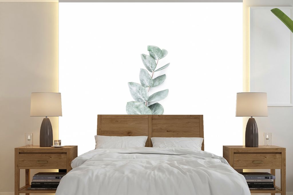 MuchoWow Fototapete für Wohnzimmer oder Schlafzimmer Wandtapete Vinyl Motivtapete Pflanze - Grün - Natur - Weiß - 350x350 cm - Schlafzimmertapete