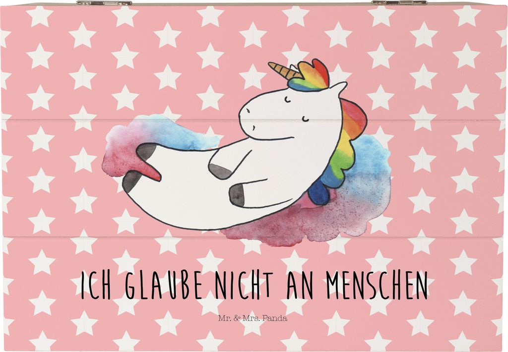 Mr. & Mrs. Panda Geschenkbox Einhorn Wolke 7 22 x 15 cm - Rot Pastell - Geschenk, schatztruhe, Unicorn, Menschen, Truhe, Einhörner, fotobox, Schat...