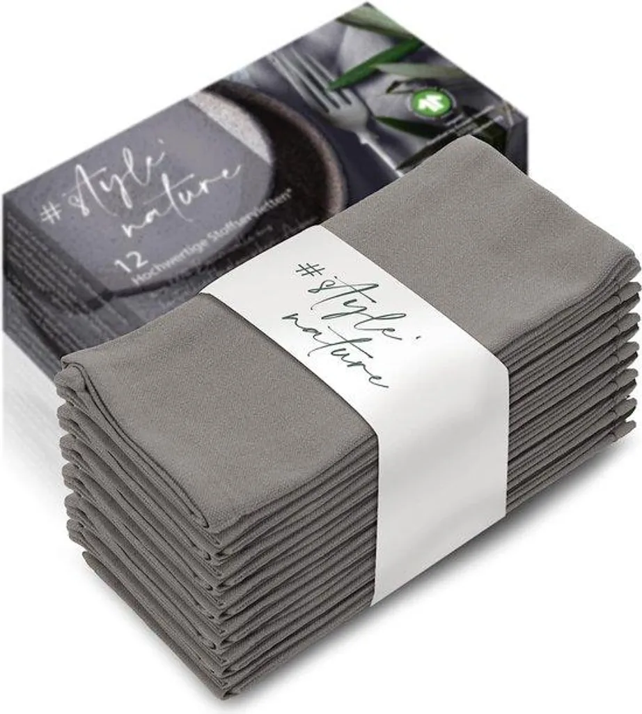 Serviettes en tissu Einhellige 100 % coton gris 45x45 cm, Lot de 12 pièces