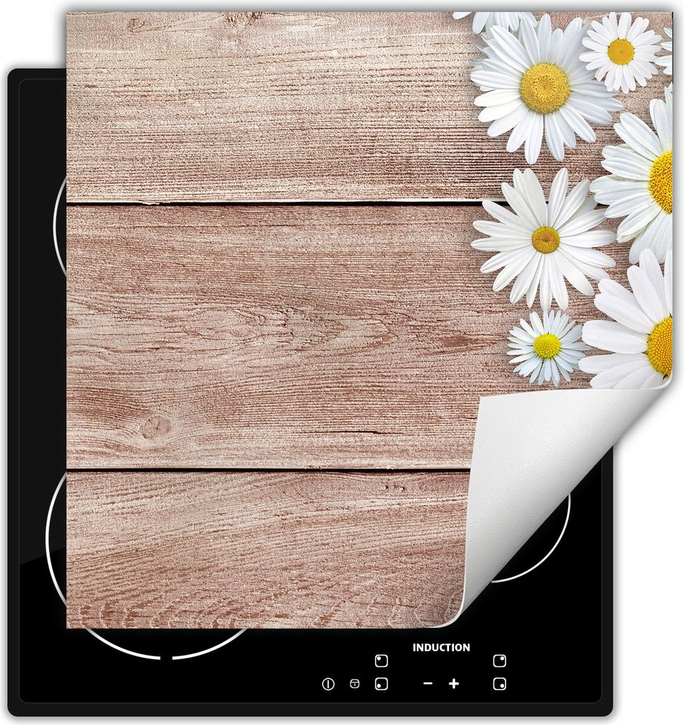DarHaus Herdabdeckplatte 60x52 cm Anti Rutsch Matte Aufrollbar, Holz - Blume