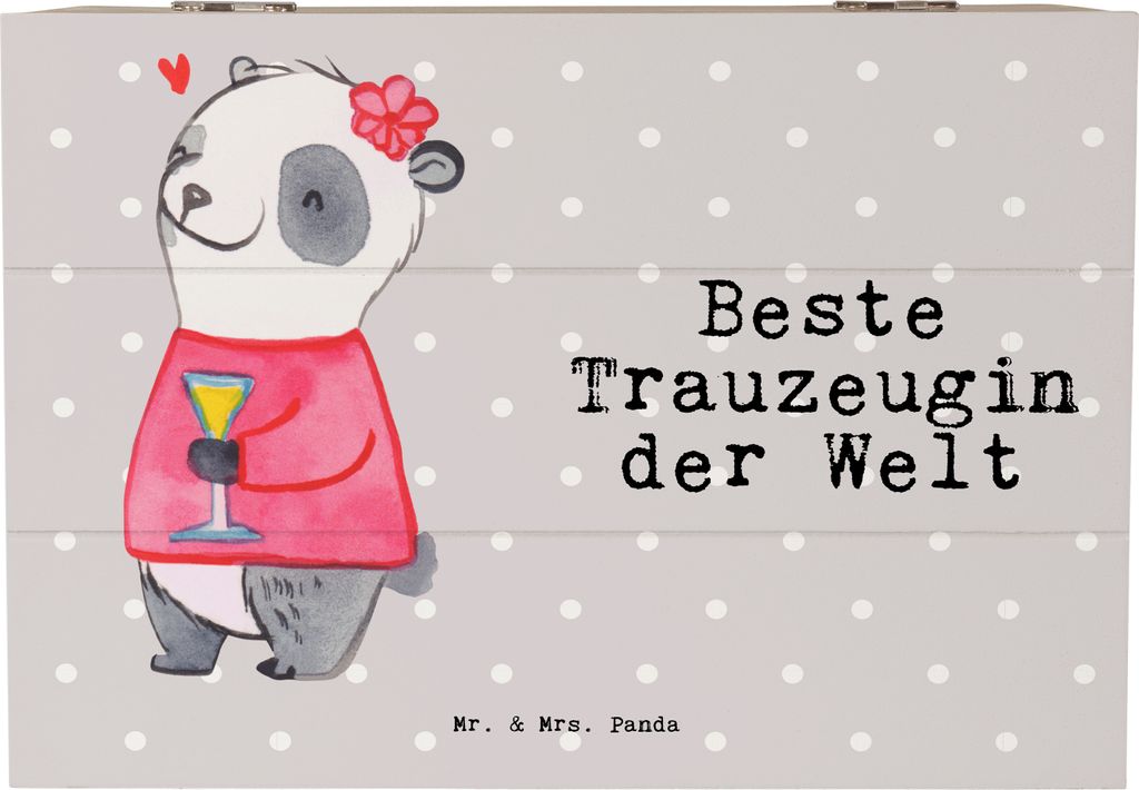 Mr. & Mrs. Panda Box Panda Beste Trauzeugin der Welt 22 x 15 cm - Grau Pastell - Geschenk, Aufbewahrungsbox Holz, Freundin, Holzkiste, Kirche, Gesc...