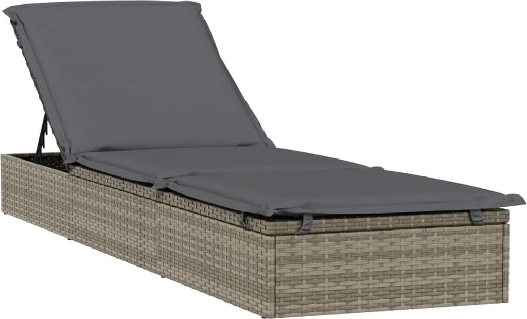 "im Sonderangebot"Sonnenliege HOMMIE - Gartenliege - Gartenmöbel - 2 Stk. mit Tisch Grau Poly Rattan - 201x55x20/23/36/50/62 cm DEMöbel 8182075