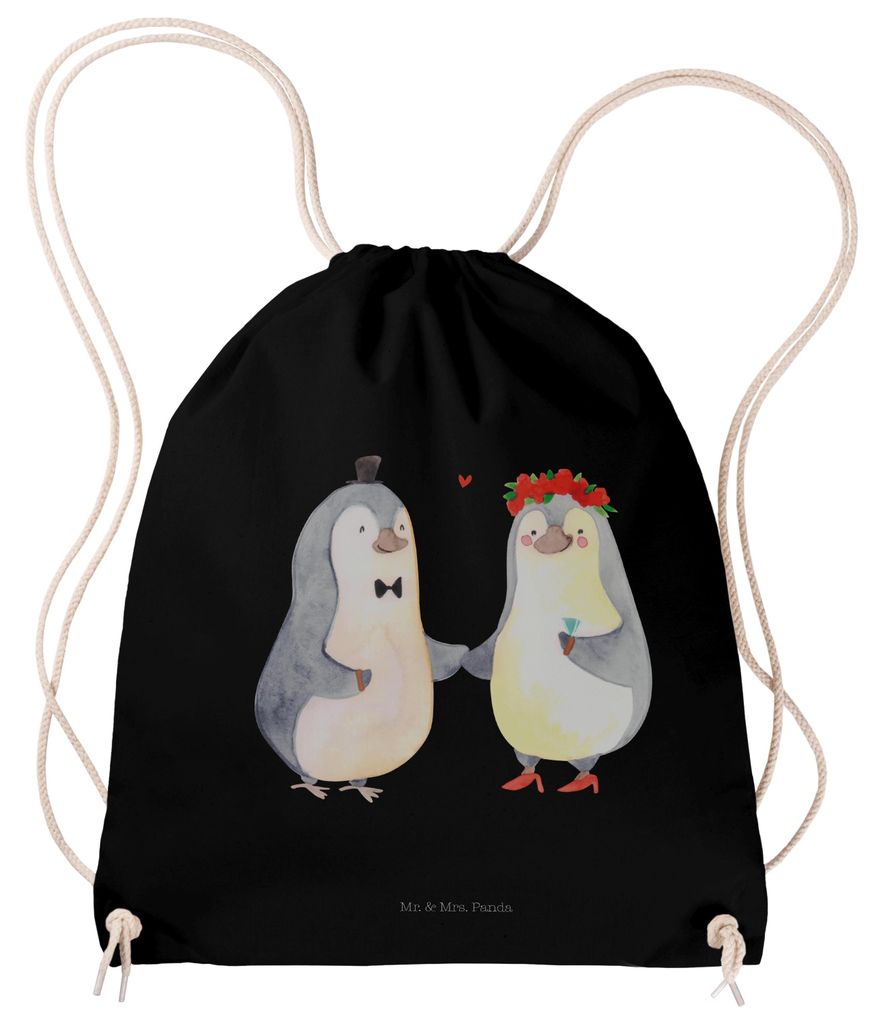 Mr. & Mrs. Panda Stoffbeutel Pinguin Heirat - Schwarz - Geschenk, Beutel, Turnbeutel, Pärchen, Braut, Hochzeit, Paar, Freundin, Just Married, Jute...