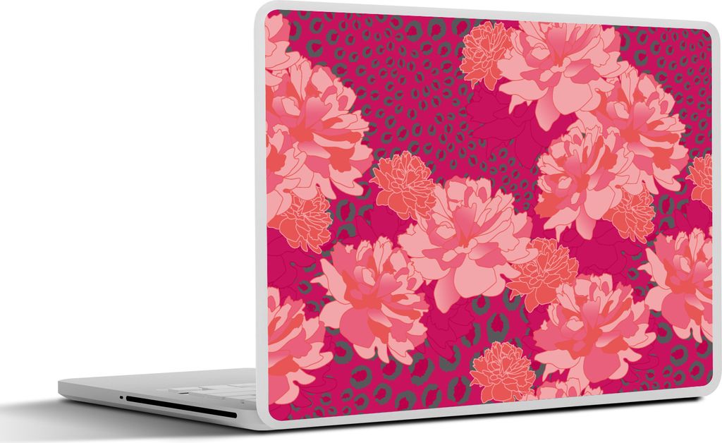 MuchoWow Laptop Aufkleber Sticker Cover Leopard - Tiermuster - Pfingstrose - Muster 30x22 cm - Laptop-Sticker