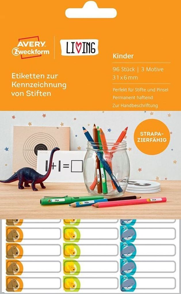 AVERY Zweckform LIVING Stift Etiketten 31 x 6 mm weiß 96 Etiketten