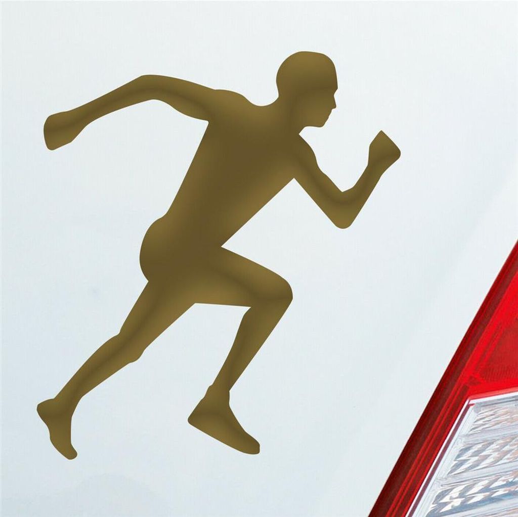 Auto Aufkleber Läufer Marathon Sprinten Jogger Run Laufen 10x9 cm Gold Sticker Heckscheibenaufkleber