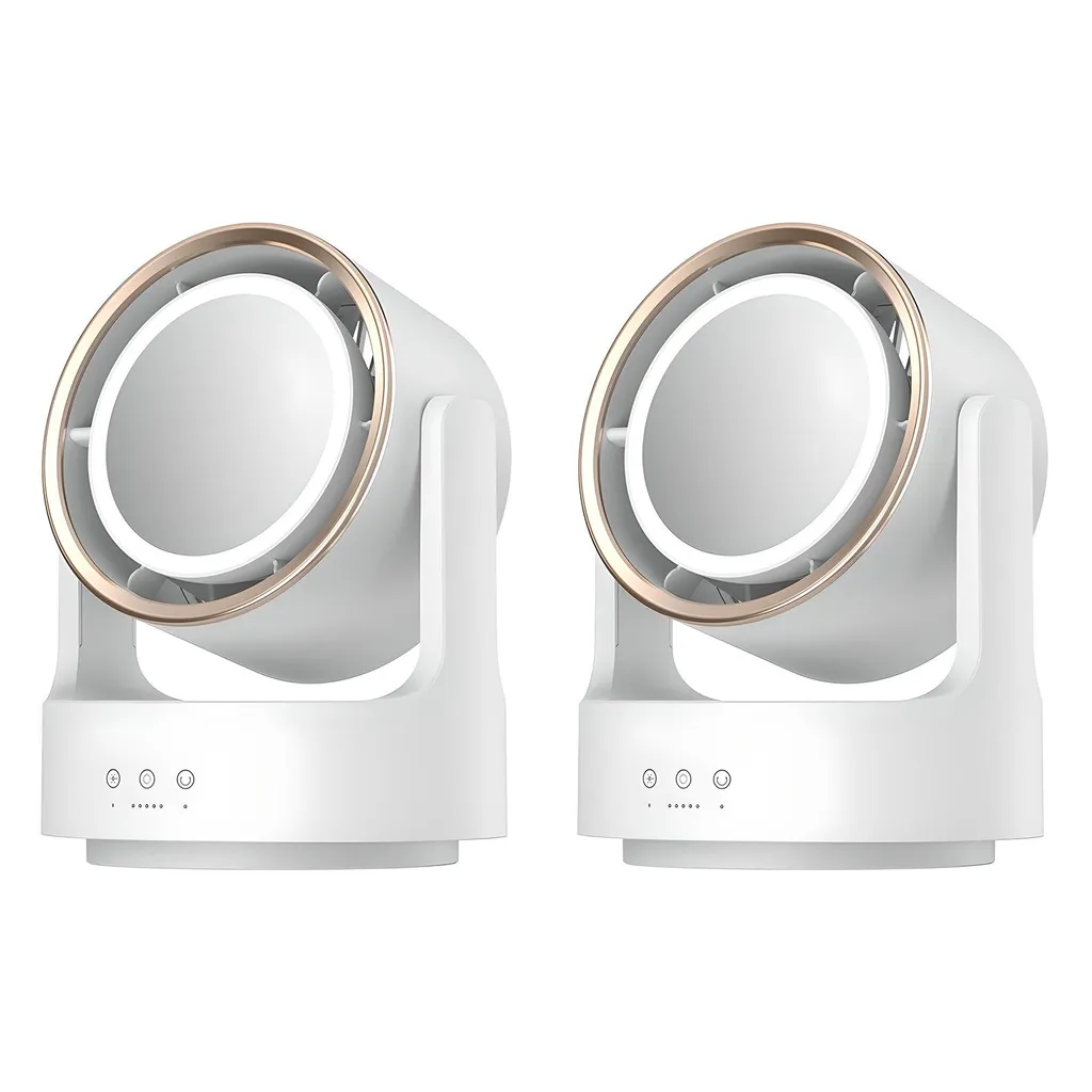 2x Ventilatore HDeye con Specchio e Luce LED | 2400mAh 5 Velocità