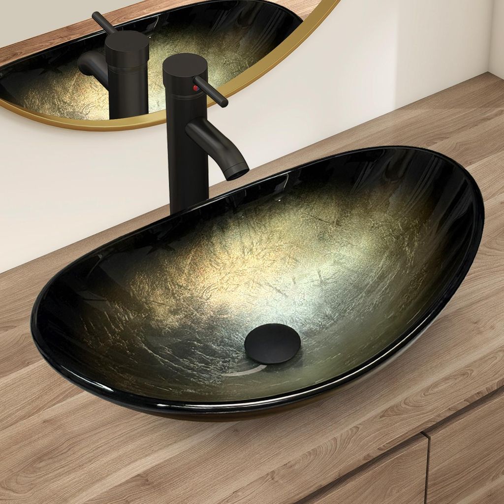 uluomis Waschbecken Glas Aufsatzwaschbecken Waschschale Produktbild 