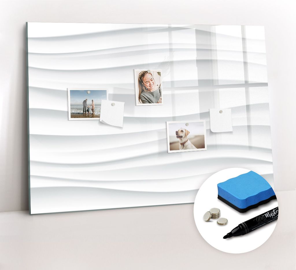 Magnetpinnwand Memoboard - Zubehörsatz - Schwarzer Marker + Schwamm + Magnete - 100 x 70 cm - Wellenstruktur