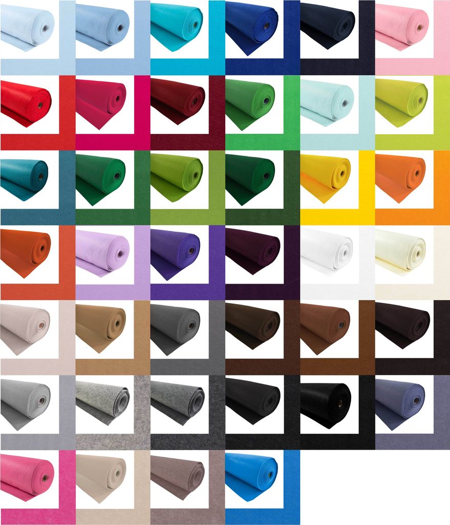 Bastelfilz Filz 10 Bögen 0,50m x 90cm x 1,5mm bunter Mix, für Taschen, Dekoration