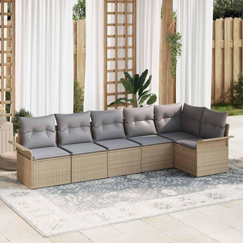 Maison Exclusive - Garten-Sofa-Set mit Kissen mit Speicher 6 pcs Beige Poly Rattan
