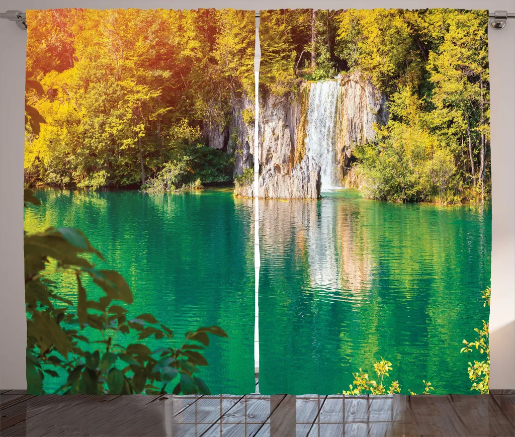 Rideau Universel Multicolore à Motifs Nature, Lot avec Crochets