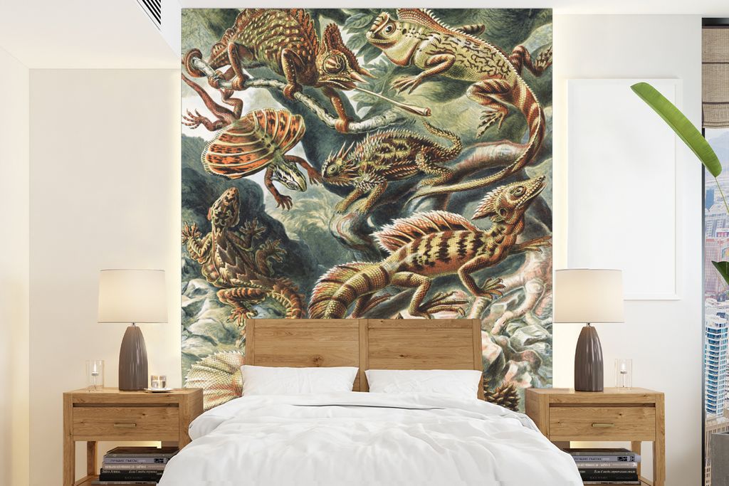 MuchoWow Fototapete für Wohnzimmer oder Schlafzimmer Wandtapete Vinyl Motivtapete Jahrgang - Kunst - Ernst Haeckel - Salamander - Tiere - 160x22...