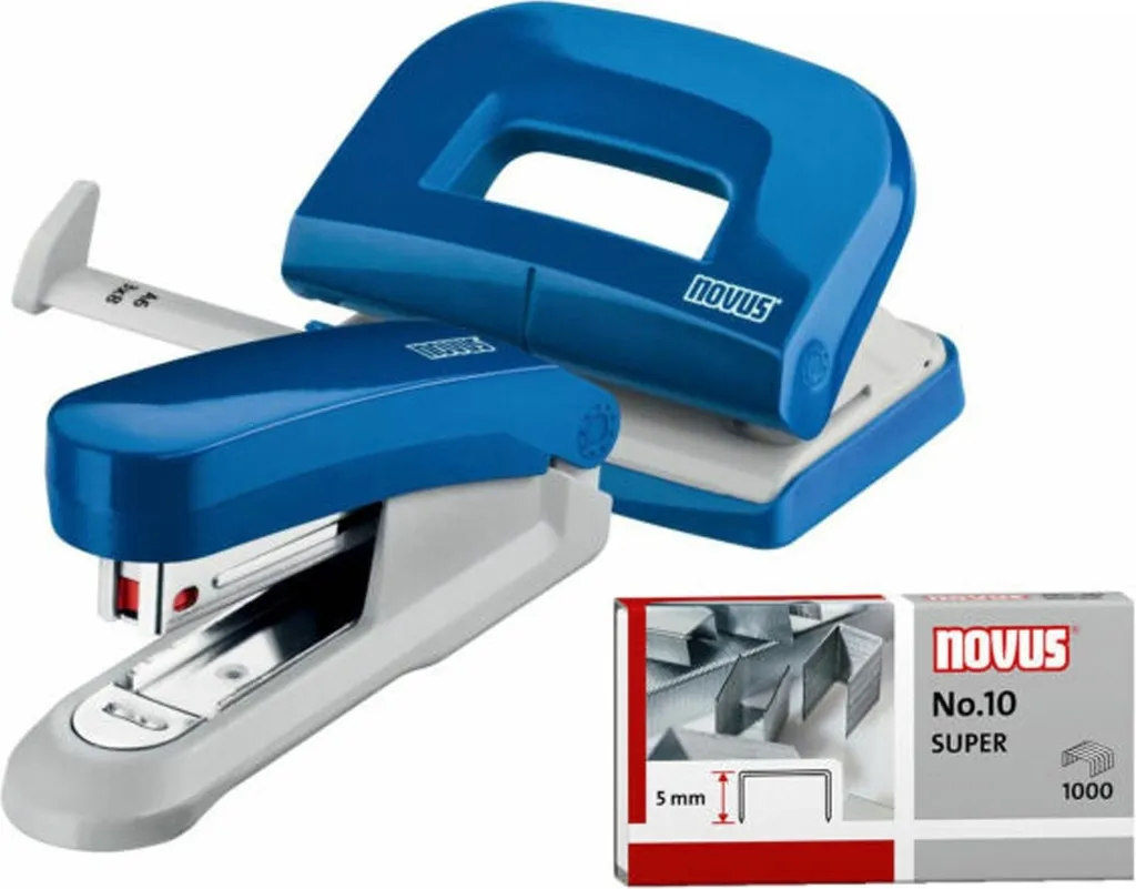 Set Novus E15 e E210 Blu: Cucitrice e Perforatore per Ufficio e Casa - 2