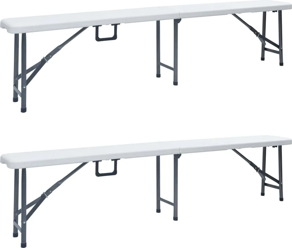 Lot de 2 bancs de jardin pliables 180 cm en HDPE blanc résistant