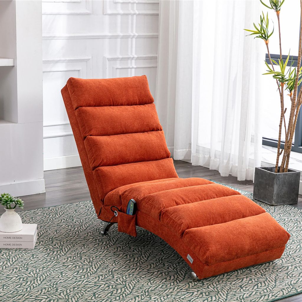 LVHOM 5-in-1 Funktion Polsterliege Chaiselongue Relaxliege, Liegesessel mit Schlafen- und Vibrationfunktion, Bodenstuhl aus Leinenbezug, Orange