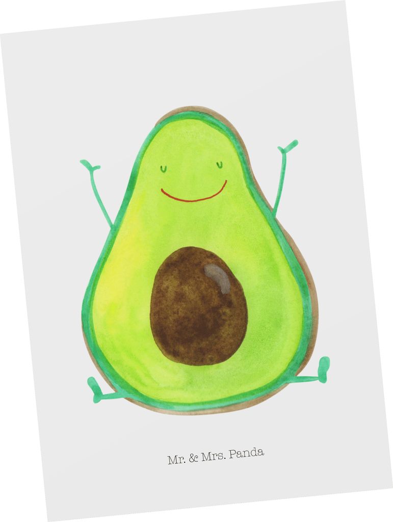 Mr. & Mrs. Panda Postkarte Avocado Glücklich - Weiß - Geschenk, Grußkarte, spruchkarte, Freude, Ansichtskarte, Frucht, Chaos, Ansichtskarten, Po...