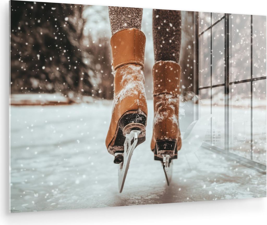 MuchoWow Glasbilder - Bilder auf Wandbild - Foto auf Glas Schlittschuhlaufen - Eis - Winter - Schnee 60x40 cm Wanddekoration aus Glas - Acrylglasbi...