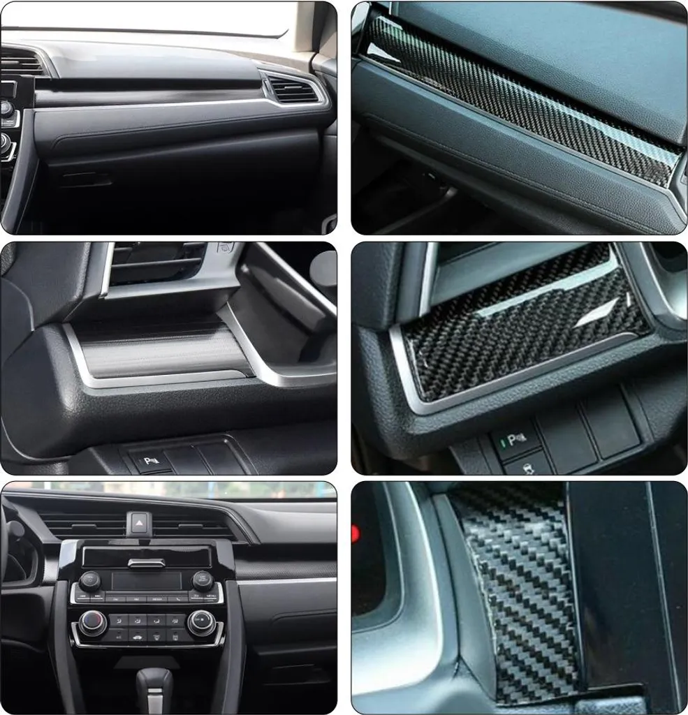 Amélioration Habitacle Honda Civic 2016-2019 : Set 3pcs Carbone Véritable