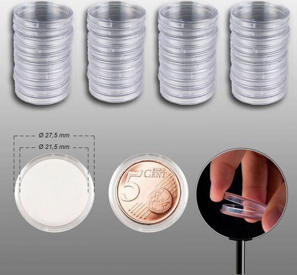Prophila Collection Münzkapseln Innendurchmesser 21,5 mm z.B. für 5-€URO-Cent 40erPack