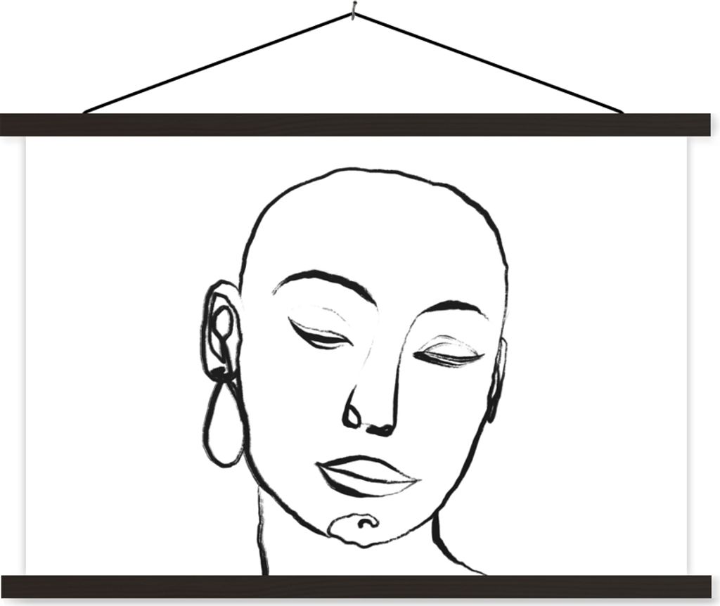 MuchoWow Textilposter Frau - Schwarz - Weiß - Minimalismus 120x80 cm mit schwarzem Rahmen - Wanddeko