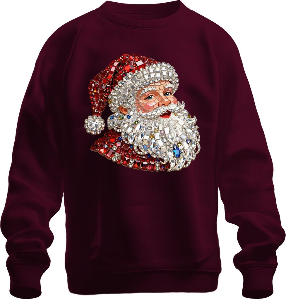 Weihnachtsmann Juwelen Mosaik Vintage Weihnachten Glitzer Uni Sweatshirt Pullover, Burgundy, 3XL