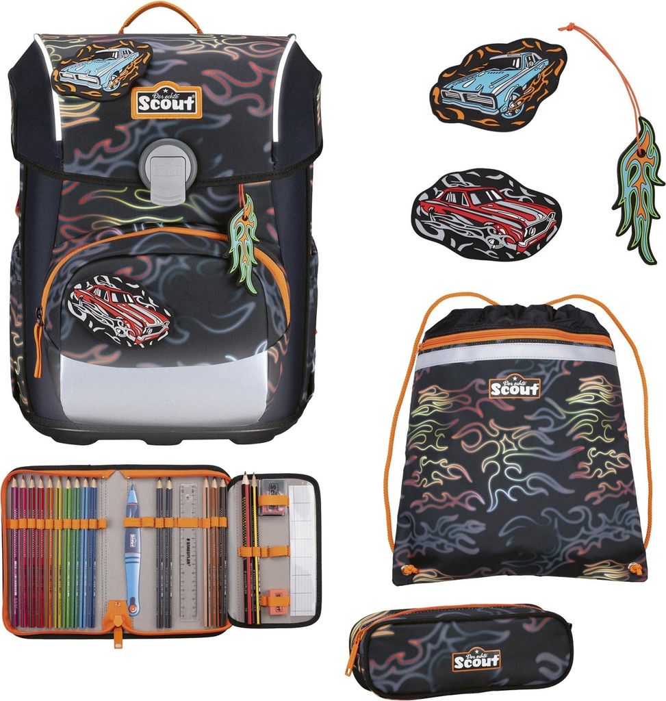 Scout Neo Schulranzenset Safety Light 5 teilig Flames Produktbild 