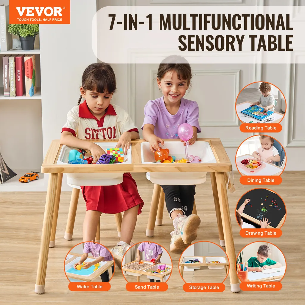 Table sensorielle VEVOR avec porte-rouleau papier et 2 récipients