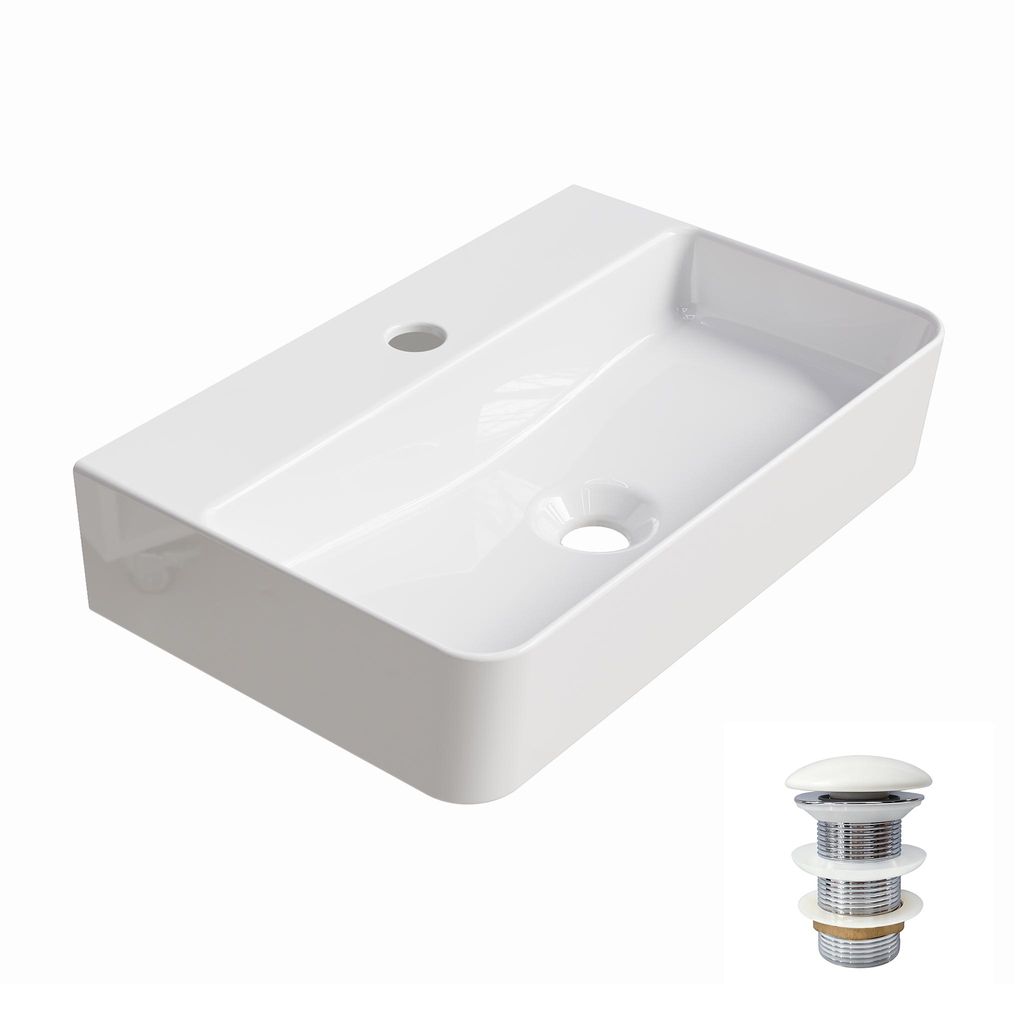 HOROW 46 x 31 cm Waschbecken mit Keramik Pop-up Ablauf, Produktbild 