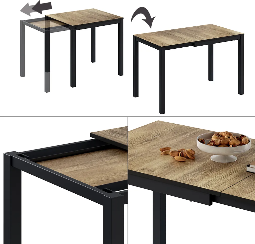 Table de repas bois chêne rustique et anthracite gain de place Vicco
