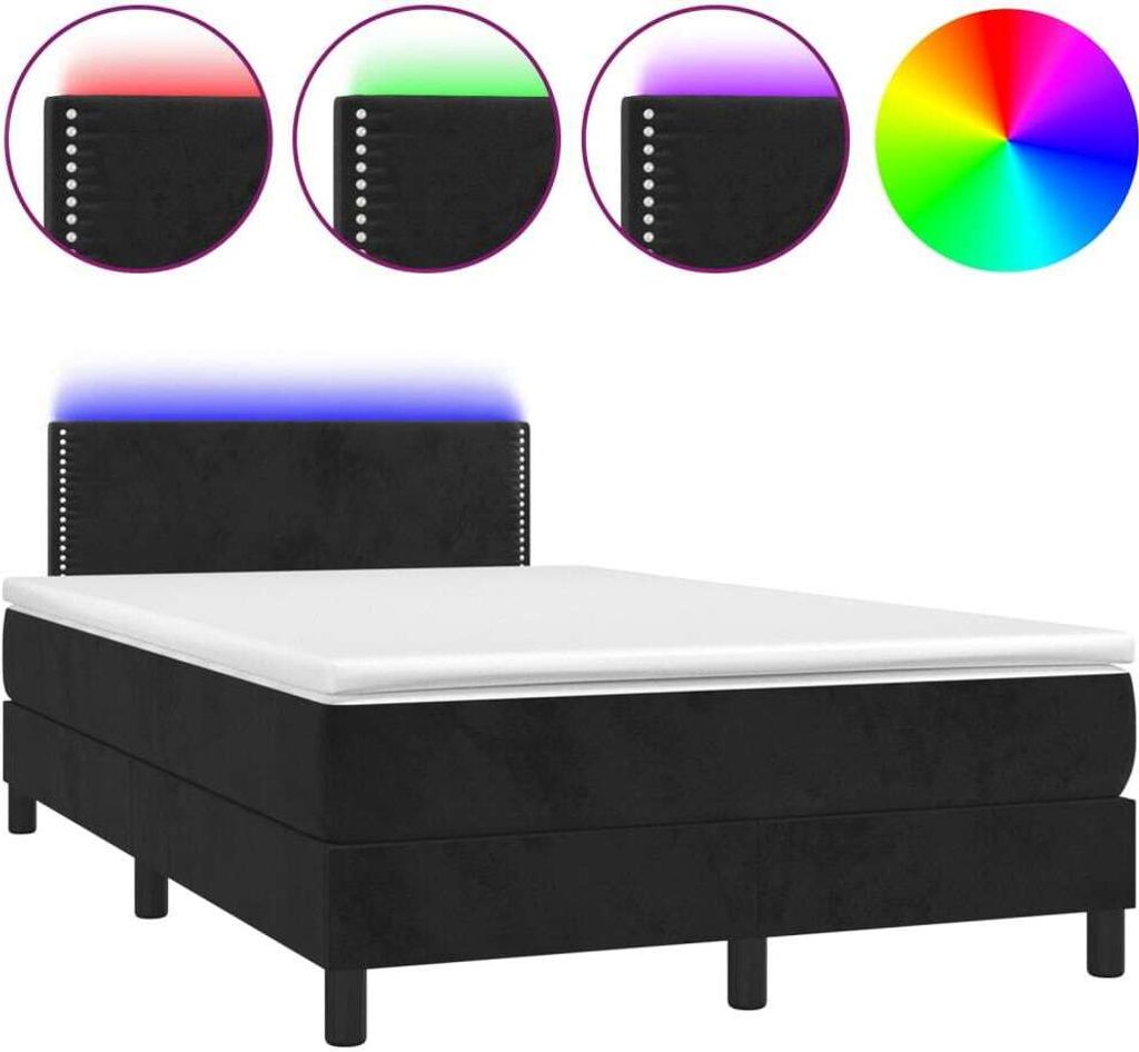 Boxspringbett mit Matratze & LED Schwarz 120x200 cm Samt